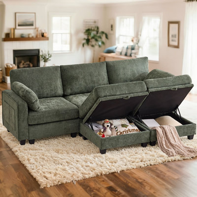 Canapé modulaire en chenille 5 pièces avec repose-pieds de rangement 5 pièces