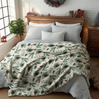 Christmas Flannel Blanket Throw, Holly Pine Cone Soft Fuzzy Plush Cozy Fleece Blankets for Couch Sofa Bed Lounging, Ideal Gifts for Kids Adults Wife Self, 30x640