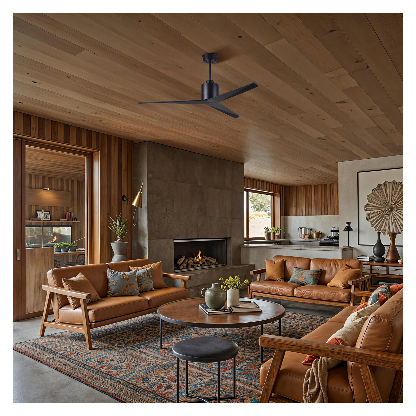 56'' 3 Blade Ceiling Fan, Matte Black, Matte Black