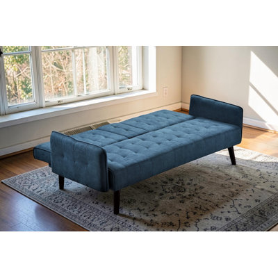 Canapé-lit futon de 72 po avec porte-gobelet rabattable, canapé-lit convertible en tissu de lin 2-en-1 avec pieds en bois pour petit salon, assemblage facile, livré dans une boîte