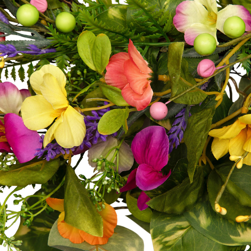 Mixed Floral Artificial Spring Wreath - 21.5" - Yellow And Pink