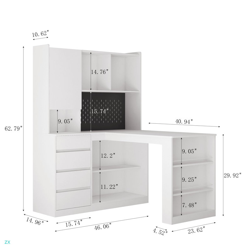 L Shaped Desk With Charger,Computer Desk With Drawers,Bookshelf,With LED Light,Modern Corner Desk,Home Office Desk,L-Shaped Study Table Writing Desk,Corner Gaming Computer Desk With Storage