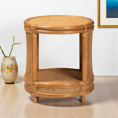 Jolynne Natural Brown Rattan End Table in Modern Bohemian Style