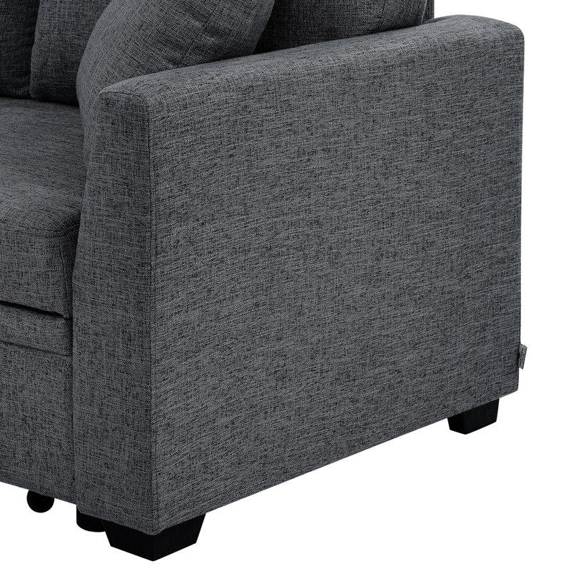 Lit modulaire escamotable modulaire, gris, revêtement doux, en L avec dossier, convertible pour un séjour d'une nuit, rangement sous le siège, espaces de vie compacts convenables, profondeur de produit de 54 po,