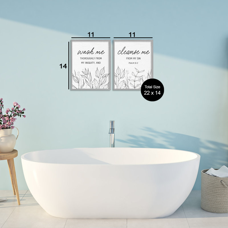 «Wash & Cleanse Me Scripture», ensemble de 2 giclées encadrées par Design, H 14 po x l 11 po, Estampe numérique Farmhouse