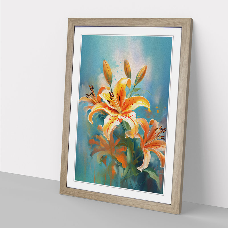 Lily Flower Impressionism No.2 - Single Picture Frame Print on Wood, 46cm H x 34cm W x 2cm D, Oak Framed