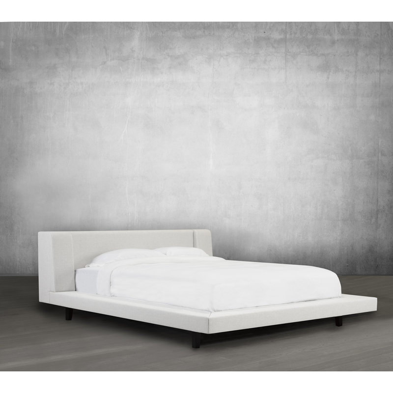 Lit plateforme en tissu d’ameublement Haslingden, Blanc cassé, Double
