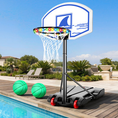 Pool Basketball Hoop Adjustable Swimming Pool Basketball - 7- Height Pool Accessories With LED Light, 2 Balls & Pump, Water Basketball Goals System, Portable Basketball Hoop