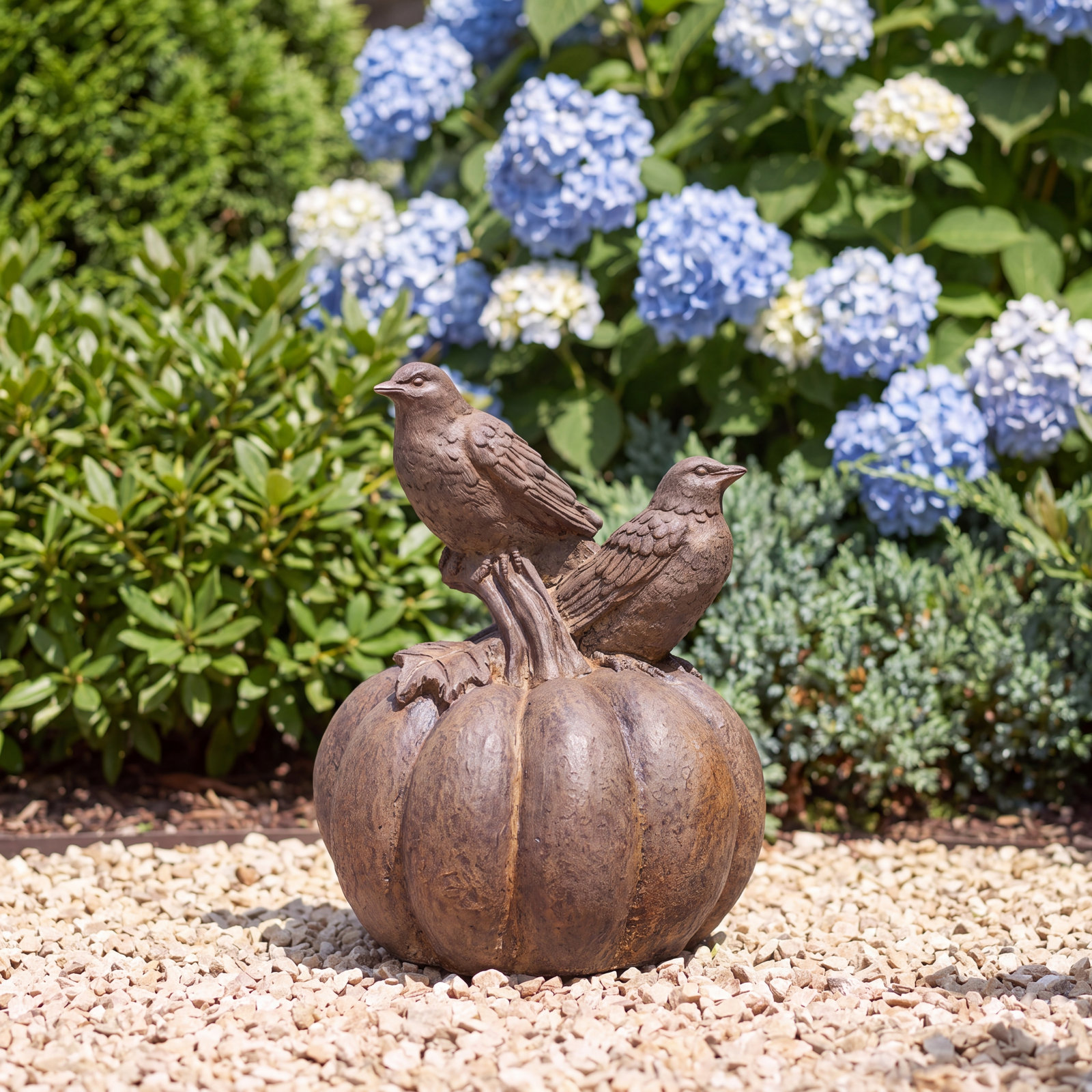Birds on Pumpkin Statue, Brownstone