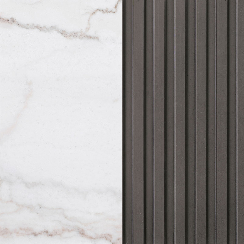 Table de bout latérale en marbre blanc et gris anthracite Sennewald (table basse incluse seulement)