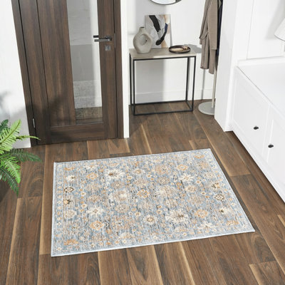 Tapis d'intérieur Bertradis bleu/multicolore à motif floral vintage performant