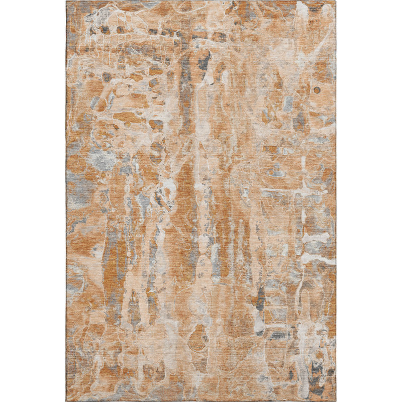 Premium Machine Washable Mayfield AMF2120 Abstract Rug, 3' x 5', Orange