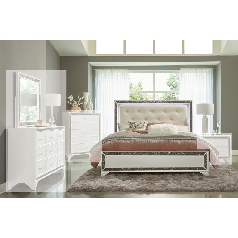 Malisia Led Eastern Bed, California King, Pearl White