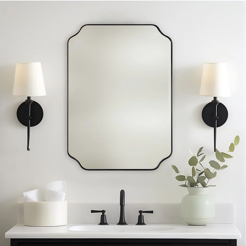 Miroir de salle de bain Modern Cadre en acier inoxydable, Noir mat, 30 po x 22 po