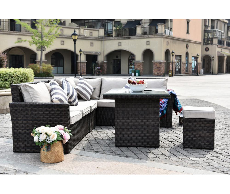Ensemble de conversation modulaire de huit articles avec coussins, Beige, Brun