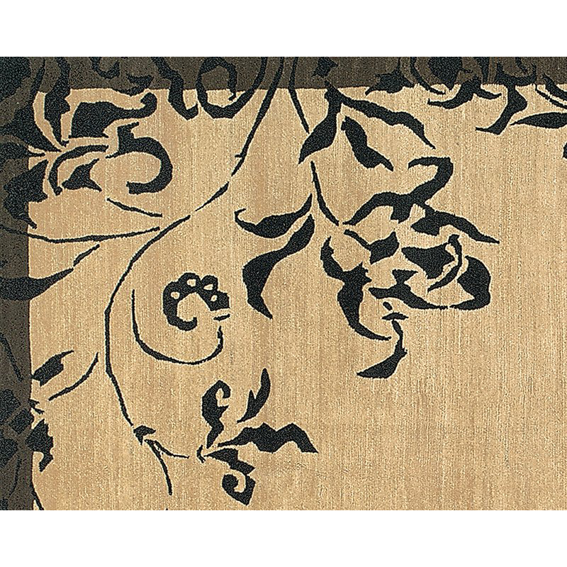 Venetia Wool Floral Area Rug in Beige/Black, Rectangle 3' x 5'