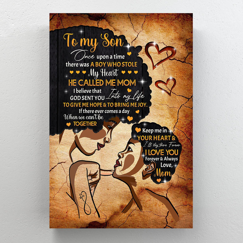 «Mom and Son With Hearts - To My Son, Keep Me In Your Heart», reproduction d'art graphique sur toile tendue 1 pièce