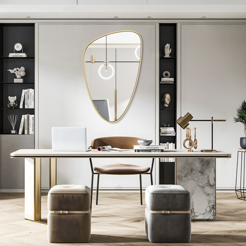 Miroir de décoration murale irrégulier, Doré, 36 po x 23 po