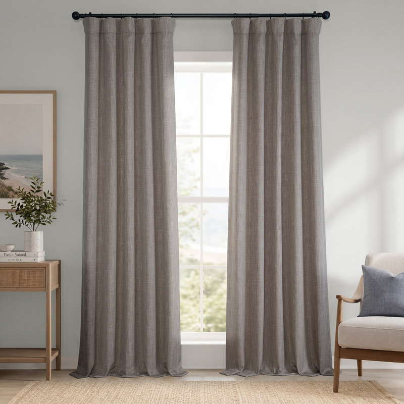 Ottis Faux Linen Room Darkening Curtain Panel, Mink, 50" W x 84" L