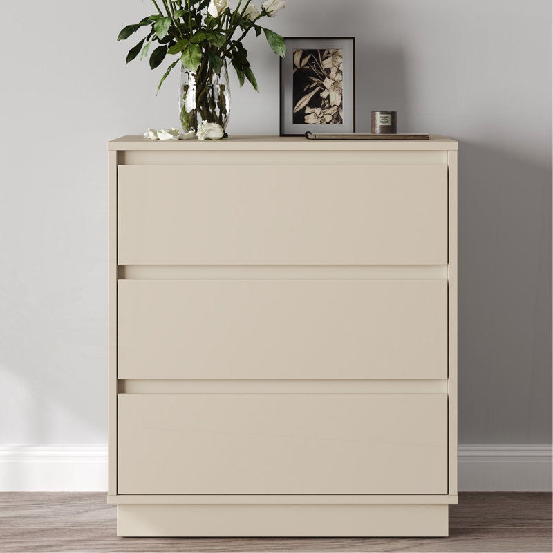 Grand ensemble de 2 commodes à 3 tiroirs, table de chevet moderne pour chambre à coucher, table de chevet large avec système coulissant dissimulé, commode en bois pour le salon, vestibule, beige