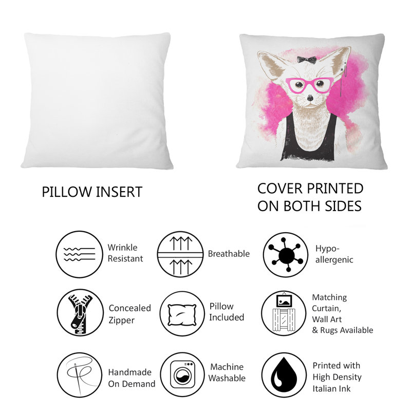 Coussin Dressed Up Fennec dans des verres roses style Hipster