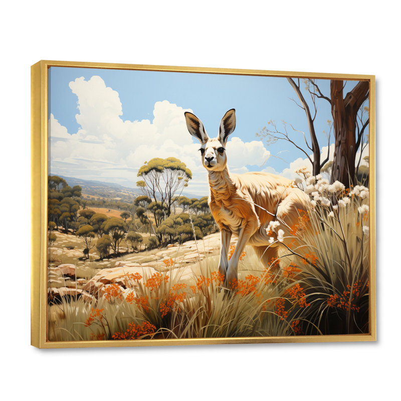 Kangaroo Bound Pastoral I - Animals Canvas Prints, 24" H x 32" W, Cadre flottant doré