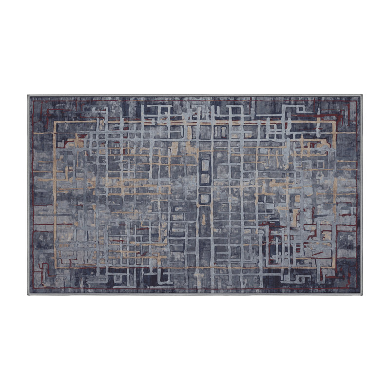 Tapis gris lavable à la machine, Rectangle 5 pi x 7 pi