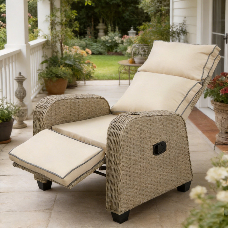 Essence Recliner Patio Chair With Cushion, Beige