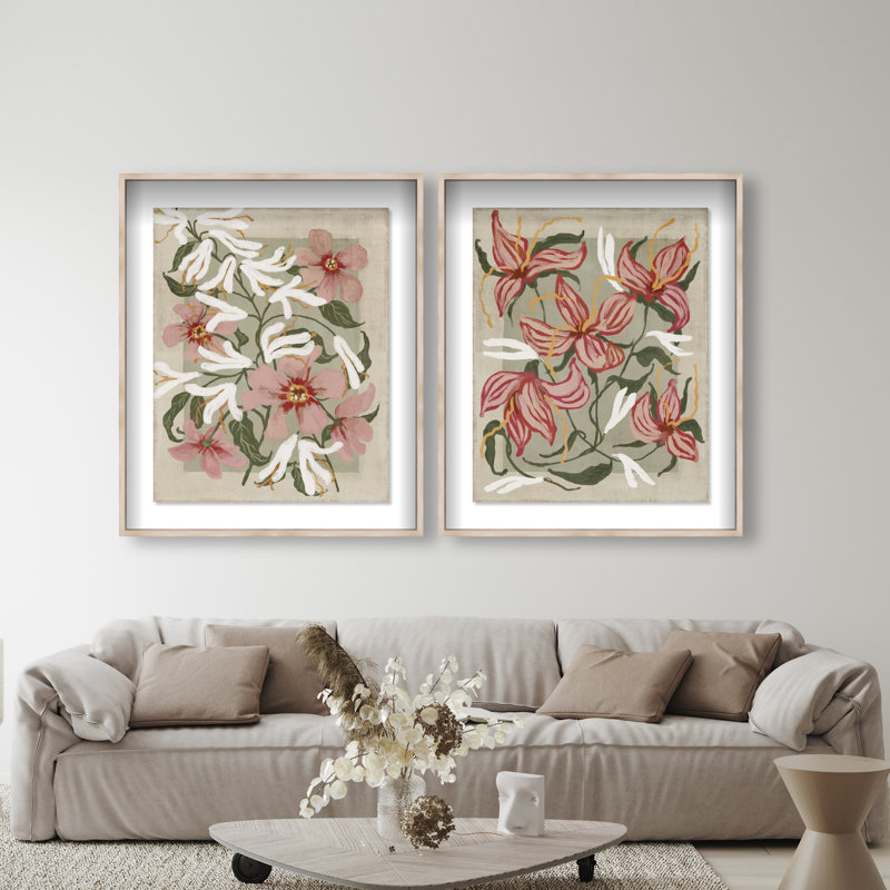 Lilies Flower Set Set by Oliver Gal, Natural Oak Shadowbox, 37"H x 46"W