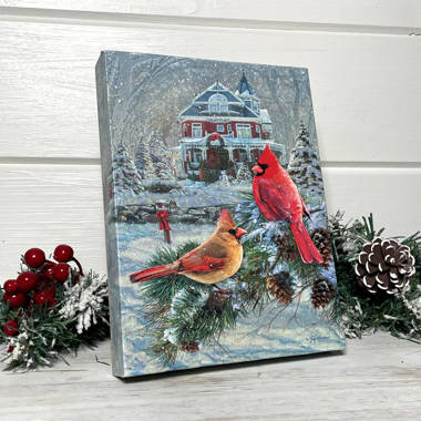 The Holiday Aisle® Hayslee Winter Cardinals Scene Embossed Indoor