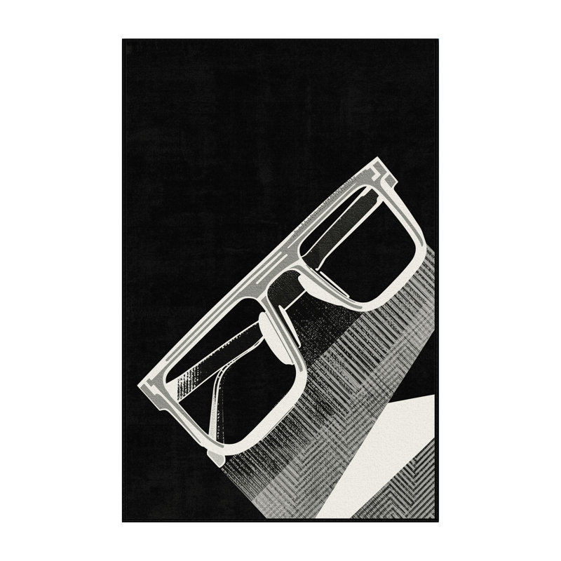 Tapis noir à motif géométrique doux et moelleux Montauk Ar Glasses, 8 x 12