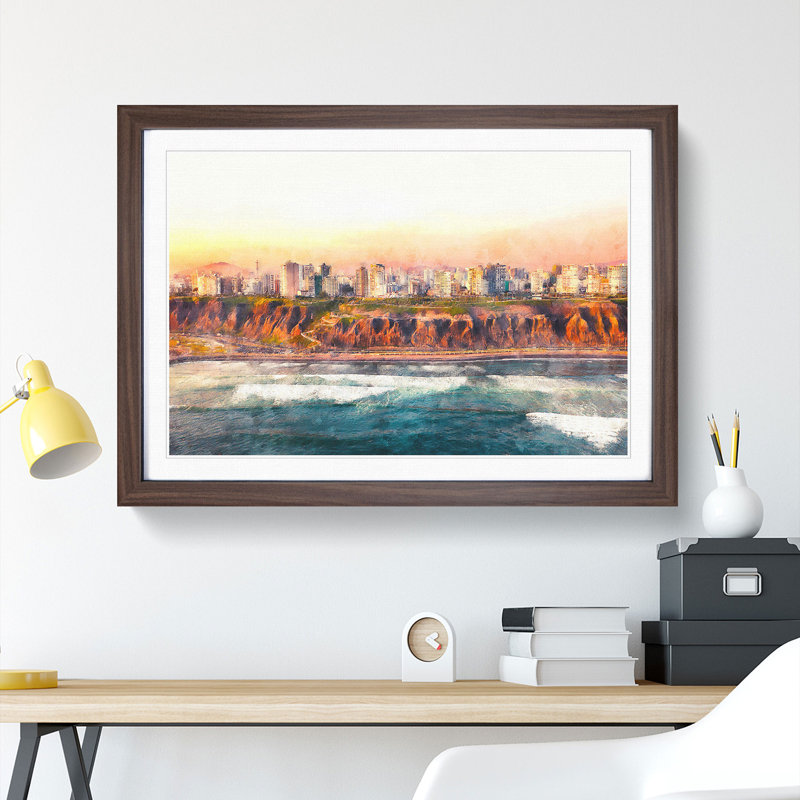 Lima Skyline in Peru - Picture Frame Graphic Art Print, Walnut Framed, 24cm H x 33cm W x 2cm D