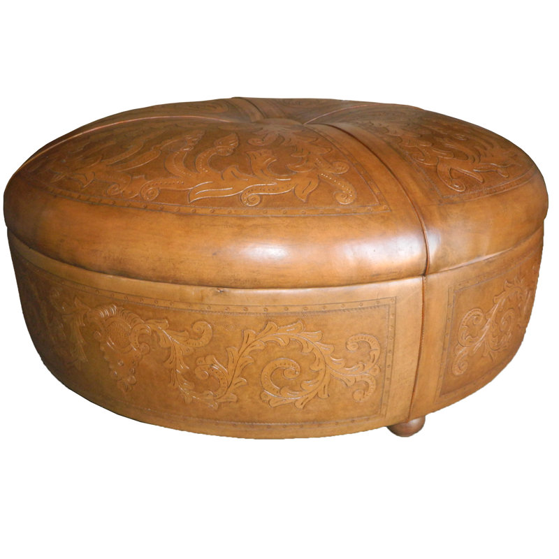 Navarette Leather Ottoman, Rustic Genuine Leather
