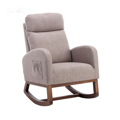 Chaise berçante moderne à haut dossier avec inclinaison et poche latérale - Fauteuil de chambre de bébé, de salon et de chambre à coucher | Pieds en bois massif, assemblage de 20 minutes