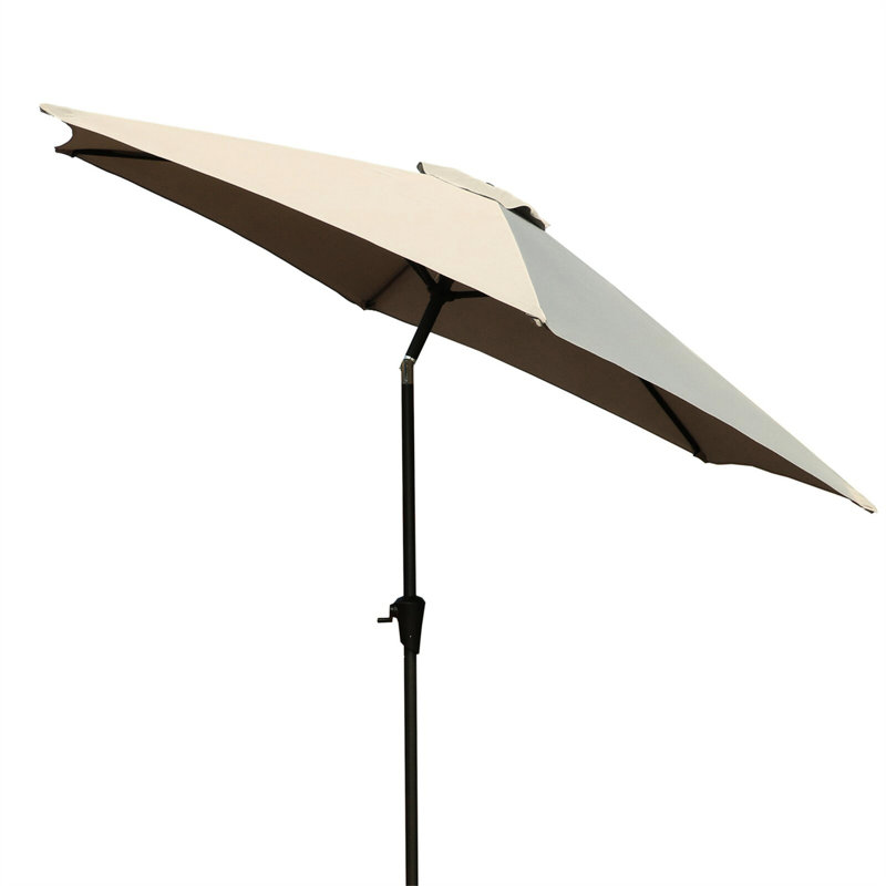 8.8ft Patio Umbrella - Grey, Aluminum With 42lb Base, - Shade, Rust- Pole, Structure Outdoor 42 Pound Solid Blocking Canopy, Rustproof Material
