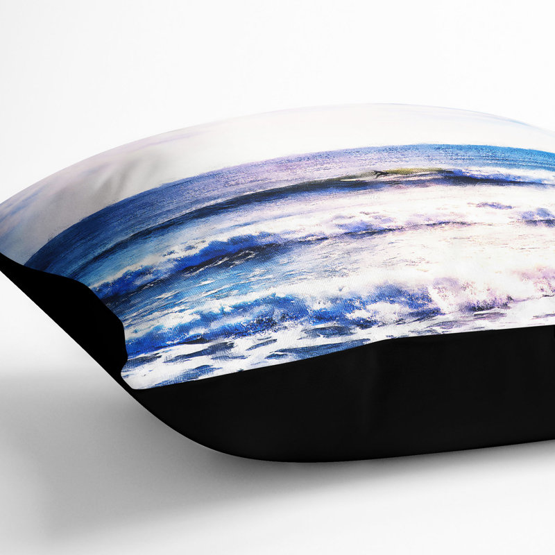 Surfing in Rhode Island Painting Cushion with Filling, 55cm H x 55cm W x 20cm D, Black