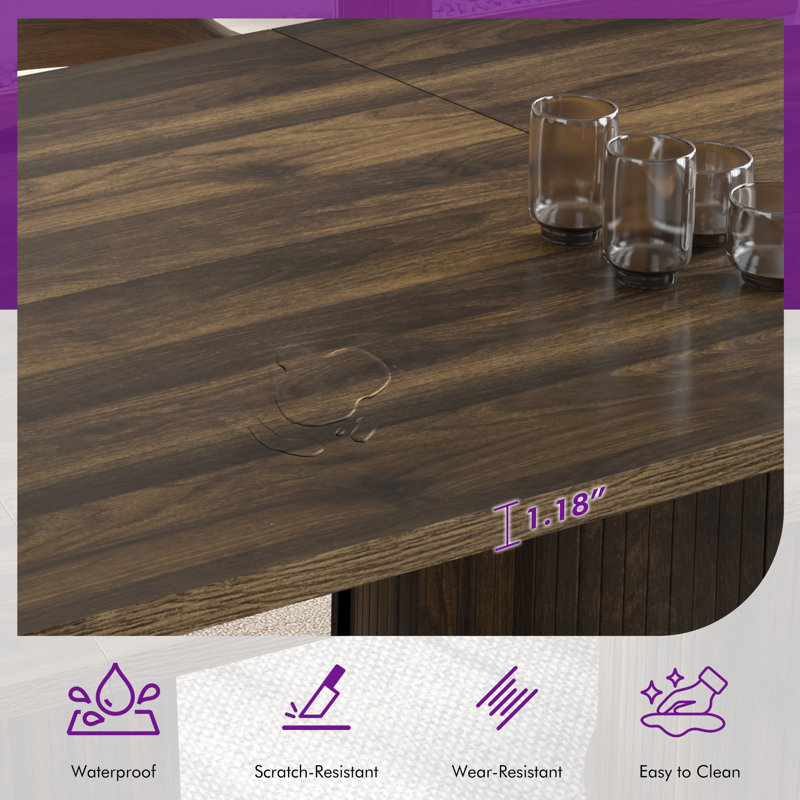 86.6'' Modern Oval Dining Table with Double Storage Shelves&Sliding Doors  for 6-8 People,Walnut, Walnut