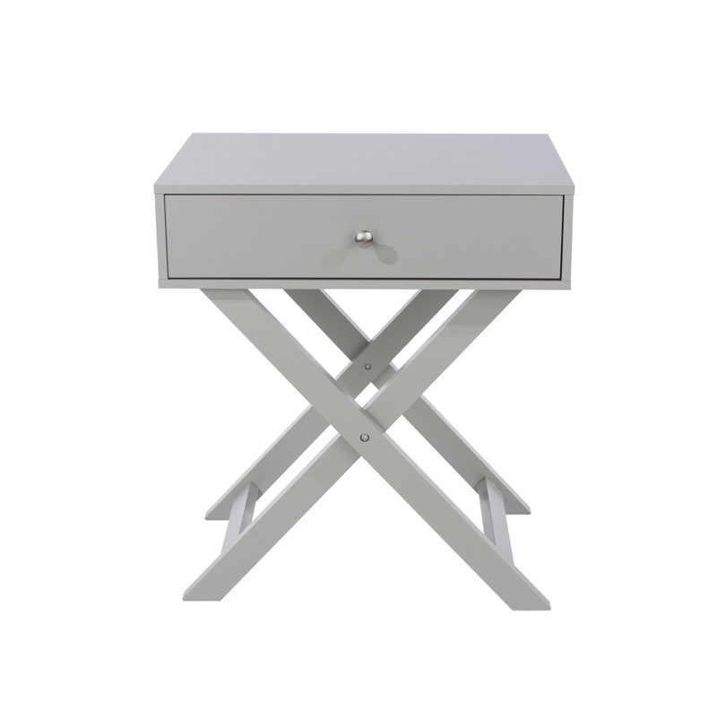 Garo 1 Drawer X cross leg Bedside Table, Side Table, End Table, Grey