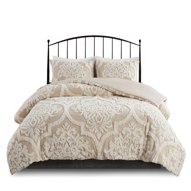 Ensemble de housse de couette damassé en coton 3 pièces, Housse de couette double + 2 pièces supplémentai