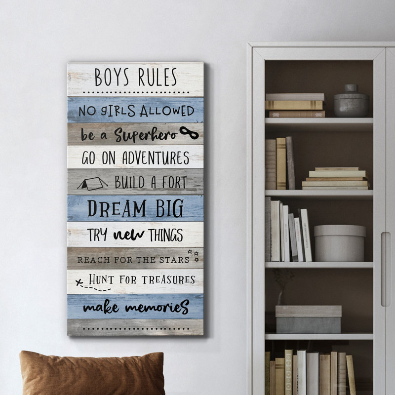 " Boys Rules ", 24" H x 12" W x 1" D