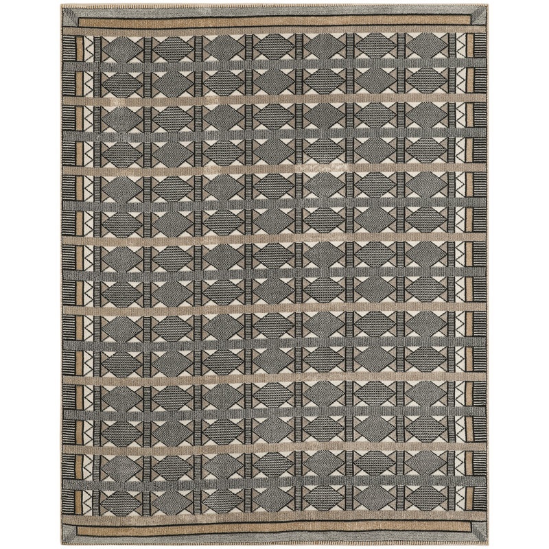 Ebern Designs Reimann Ivory Multicolor Modern Indoor Rug, Rectangle 8' x 10'