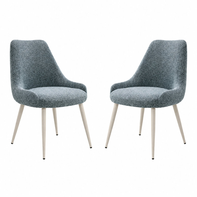 Ensemble de chaises d'appoint 2 pièces Laela - Revêtement bleu clair bouclé, pieds en métal, chaise de salle à manger moderne scandinave