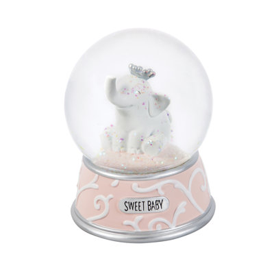 Baby Elephant Pink Resin Waterglobe/Music Box