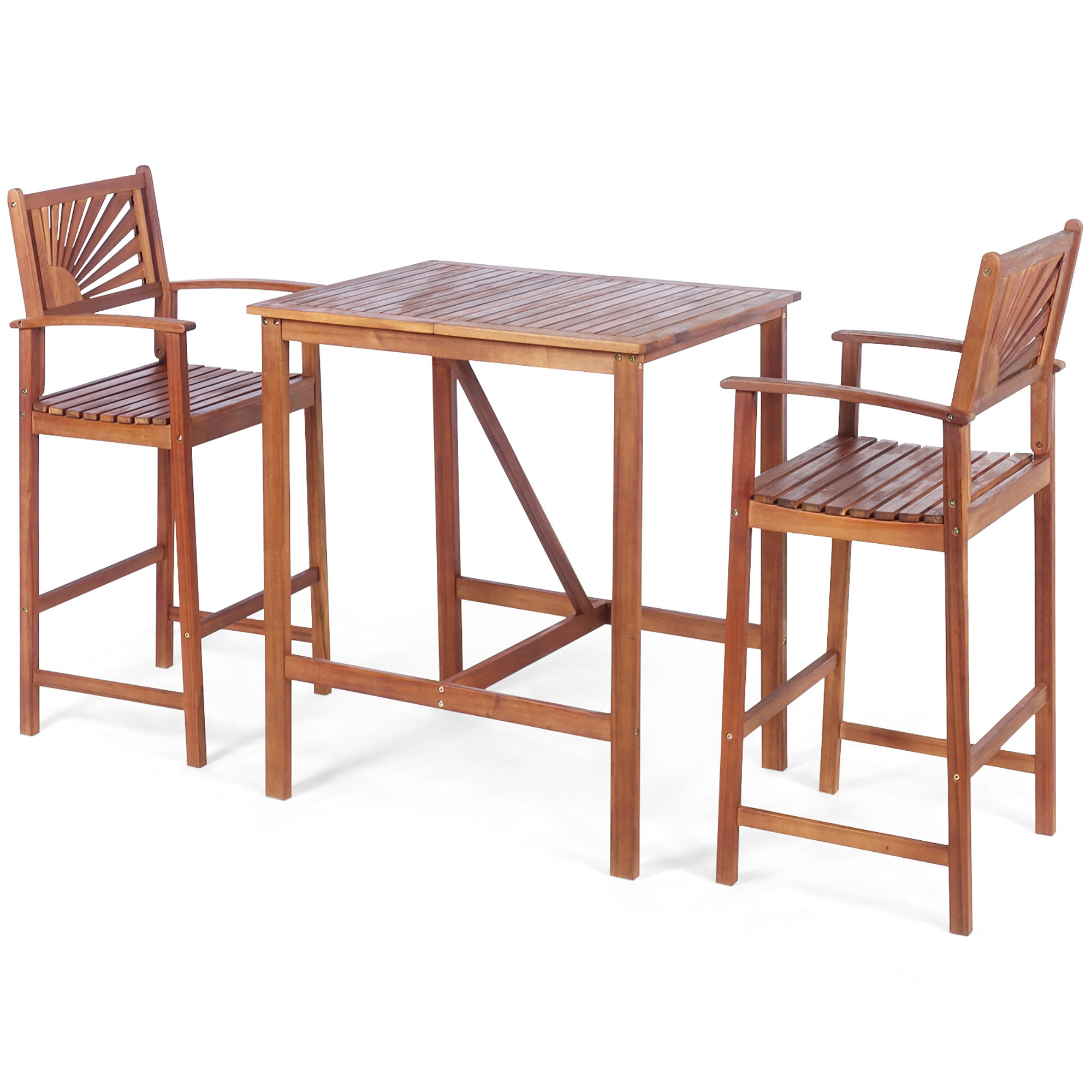 Costway 3pcs Bar Set Acacia Wood Bar Height Patio Bistro Dining Set Outdoor & Reviews | Wayfair
