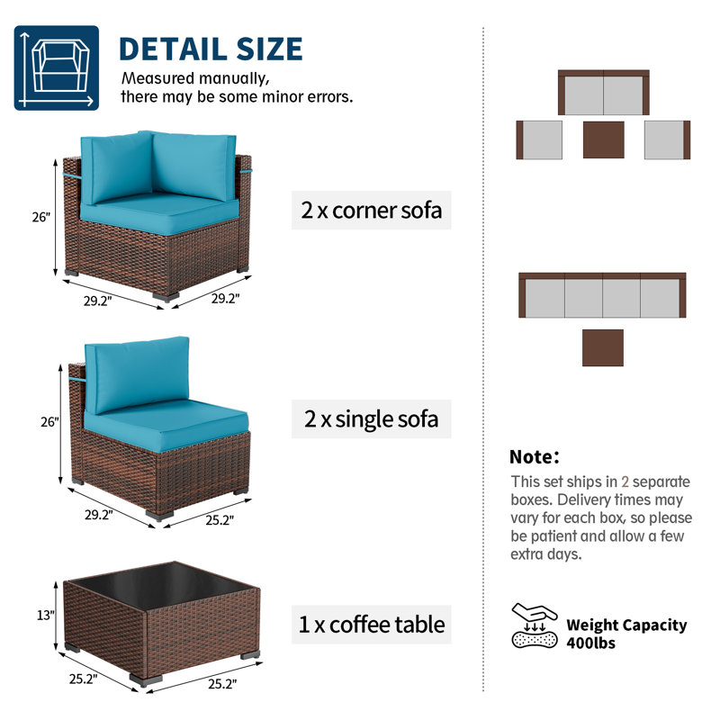 Wicker 4 - Person Modular Patio Conversation Set with Cushions, Light Blue