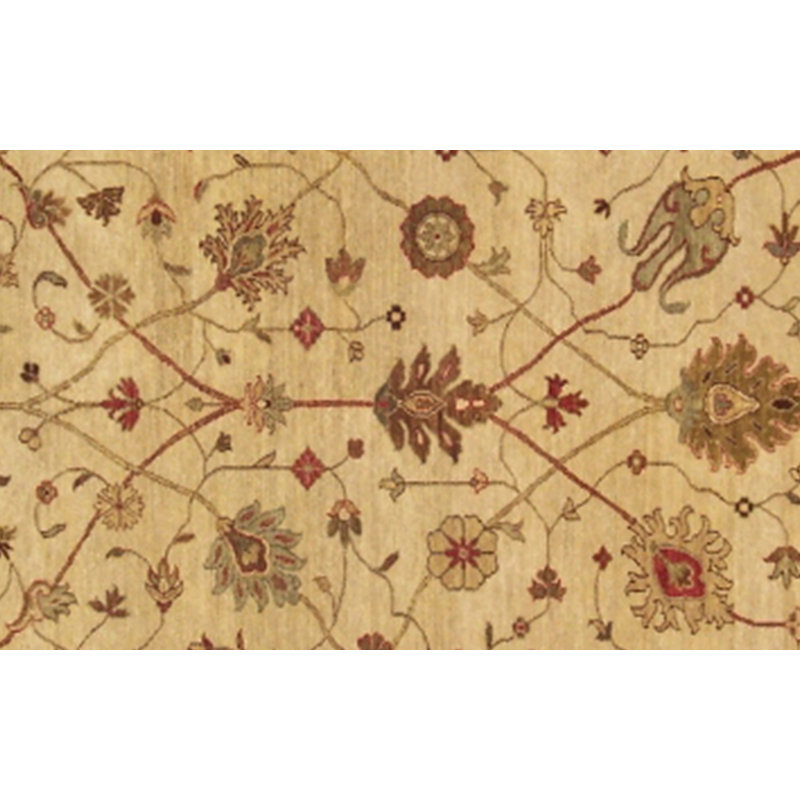 Tapis intérieur en laine beige/vert foncé 6 pi x 9 pi à la main one-of-kind noué la Janette