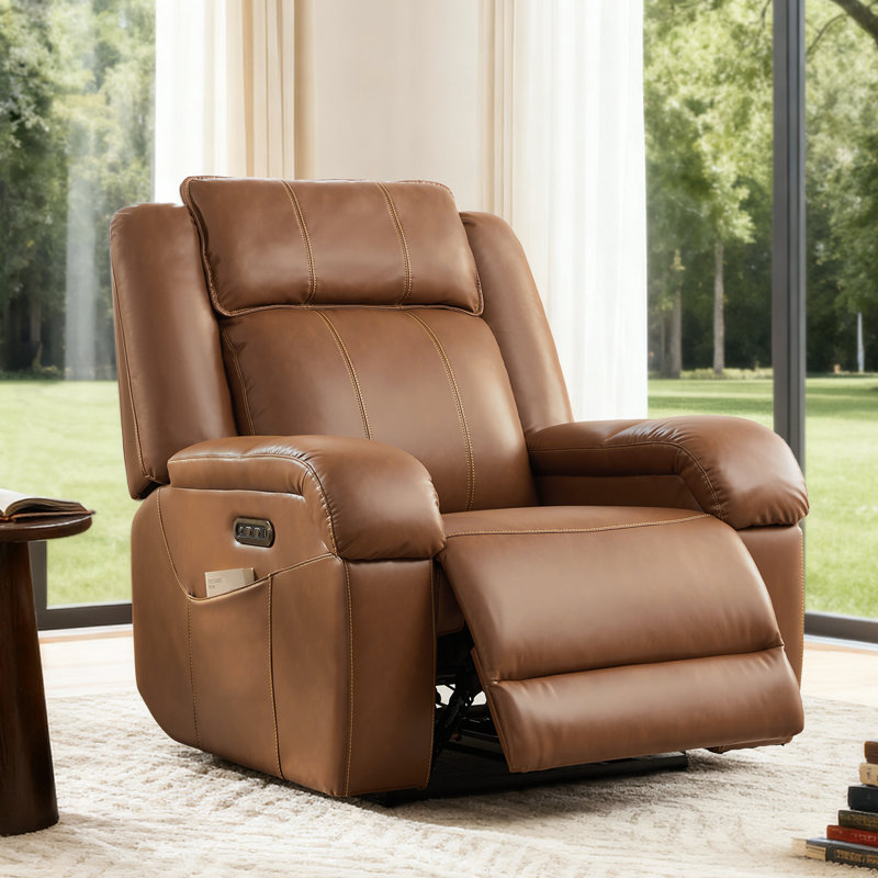 Zero zero clearence recliner  Power Recliner With Dual Motor Adjustable Headrest, Scratch-Resistant Faux Leather, USB Charging, Brown