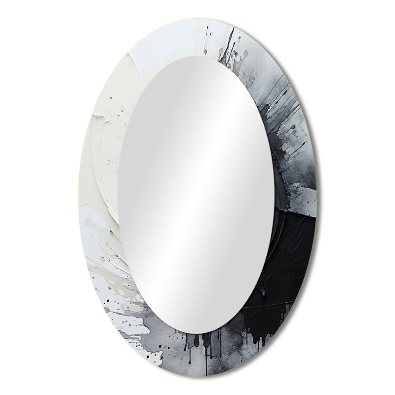 Miroir mural moderne noir et blanc Zen Spiral I - Gris, 36 po x 24 po