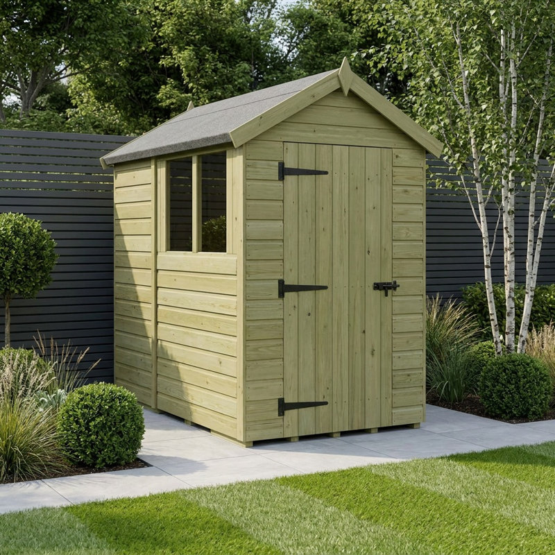 Total Sheds 4ft x 7ft Apex Garden Shed - Single Door - With Windows - Pressure Treated Timber - UK Manufactured
