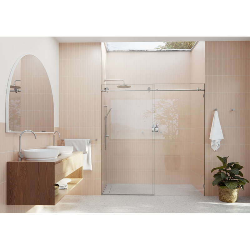 Eclipse 68 - 72 in. x 78 in. Fully Frameless Sliding Shower Door, Brushed Nickel